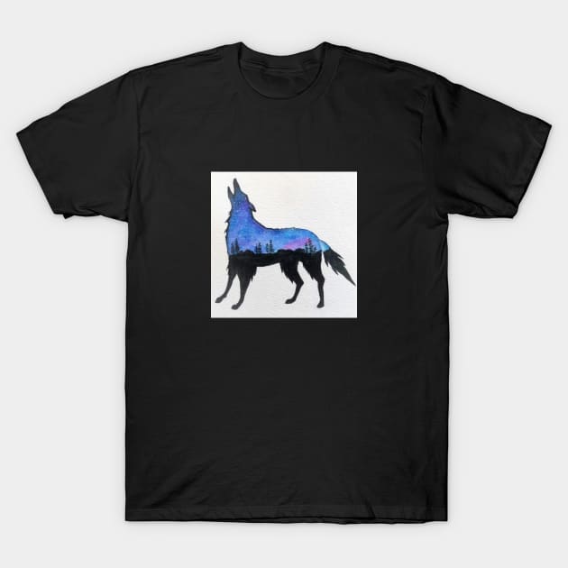 Wolf Howling In The Midnight Sky T-Shirt by Tstafford